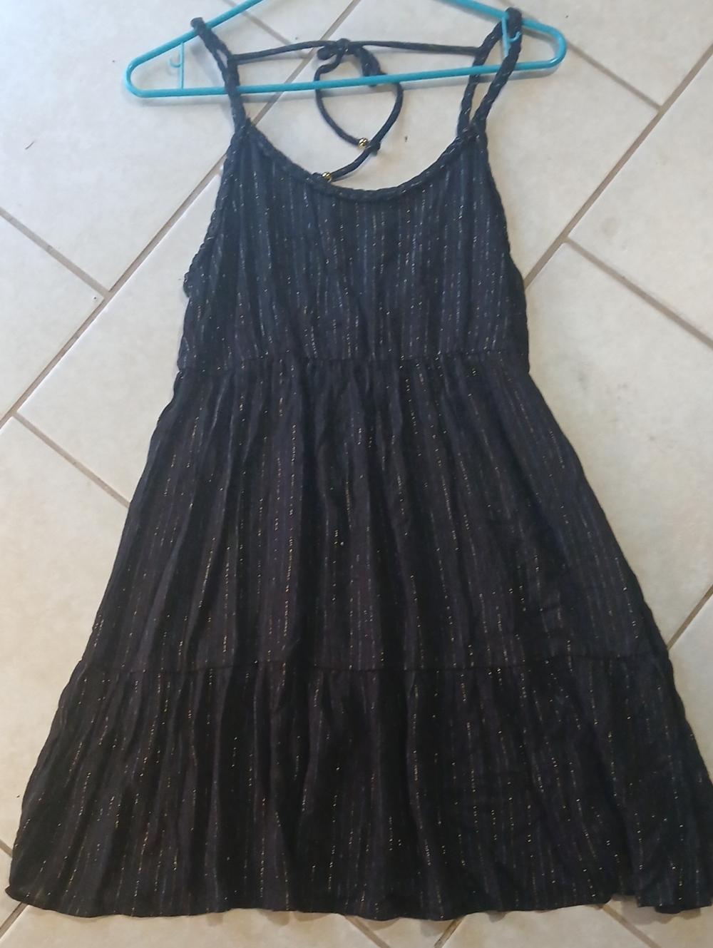 Miken Swim Womens Sz M Black & Gold Metallic Mini Dress/Swim Cover Up NWT
